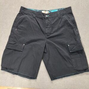 Ocean Pacific OP Mens 36 Black Cargo Jean Shorts Ram Cut Hem Pockets 11" Inseam